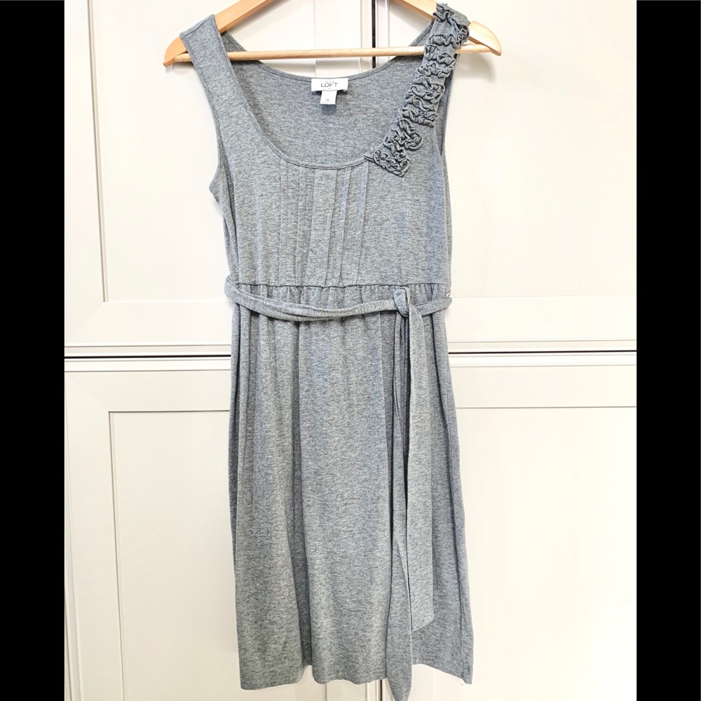 LOFT HEATHER GREY SLEEVELESS BELTED DRESS